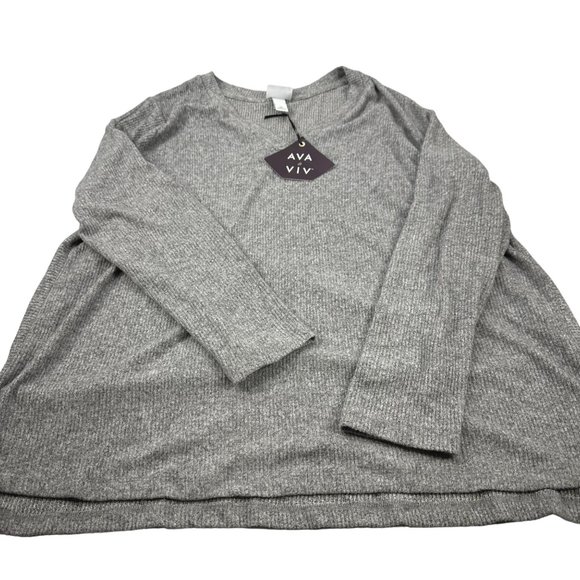 Ava And Viv Women's Size 2X Shirt Sweater Long Sleeve V Neck Ribbed Gray New - Picture 1 of 14